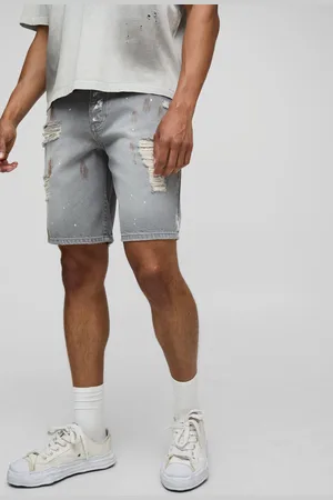 Boohoo Pantalones Cortos Vaqueros Holgados Sin Tratar Rotos Con Salpicaduras De Pintura En
