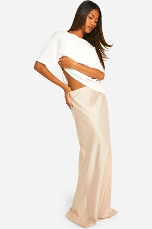 Boohoo Falda Maxi De Raso Fluida Al Bies