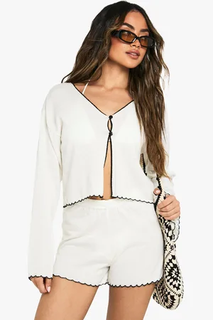 Boohoo Conjunto Para La Playa De Top Con Botones Y Pantalón Corto De Punto Transparente