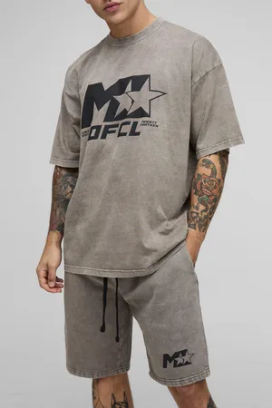 Boohoo Conjunto Oversize De Pantalón Corto Y Camiseta Con Lavado A La Piedra Y Estampado M