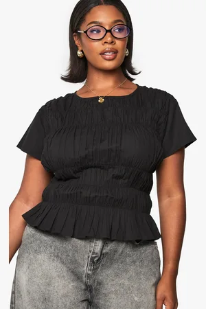 Boohoo Blusa Plus De Algodón Fruncida Con Mangas Abullonadas