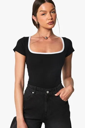 Boohoo Body De Manga Corta Y Canalé Con Escote Cuadrado