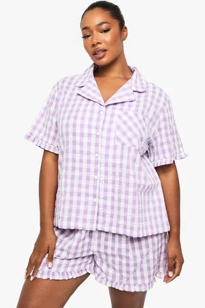 Boohoo Pijama Plus De Pantalón Largo Y Camisa De Sirsaca Con Volante Y Cuadros Vichy