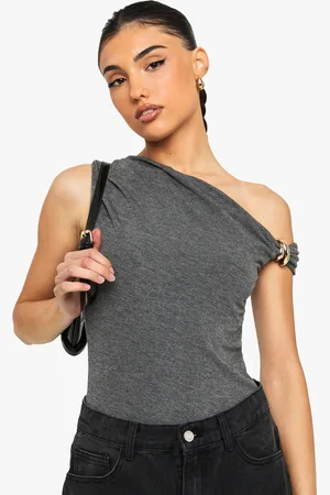 Boohoo Body Jaspeado Asimétrico Con Ribete En El Cuello