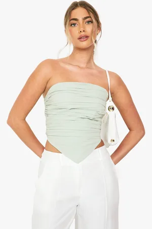 Boohoo Top Crop Palabra De Honor Plisado De Lino
