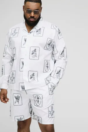Boohoo Conjunto Plus De Pantalón Corto Holgado Y Camisa De Popelina Bordada Con Solapas