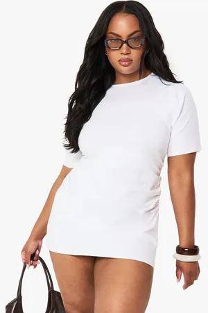 Boohoo Vestido Camiseta Plus De Algodón Fruncido