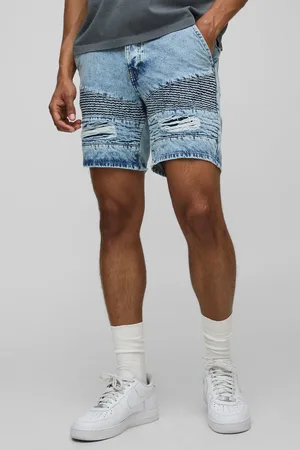 Boohoo Pantalón Corto Vaquero Motero Ajustado Roto Claro
