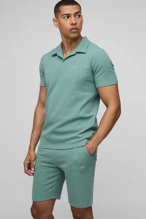 Boohoo Conjunto De Pantalón Corto Y Polo Ajustado Man De Tela Gofre Con Solapas