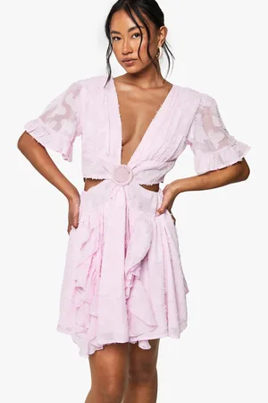Boohoo Vestido Skater En Tela Desgastada Con Mangas Sueltas Y Estampado De Flores