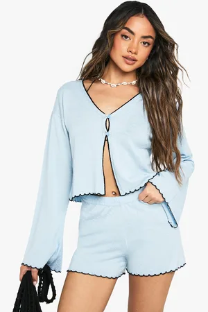 Boohoo Conjunto Para La Playa De Top Con Botones Y Pantalón Corto De Punto Transparente