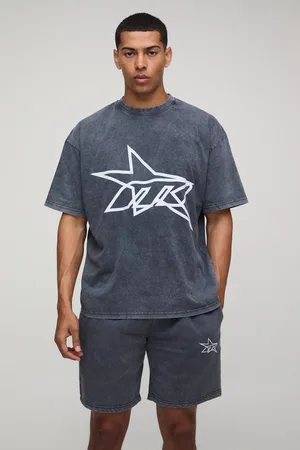 Boohoo Conjunto Oversize De Pantalón Corto Y Camiseta Con Lavado A La Piedra Y Estampado M