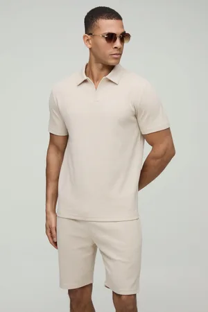 Boohoo Conjunto De Pantalón Corto Y Polo Ajustado Man De Tela Gofre Con Solapas