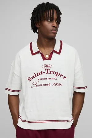 Boohoo Polo Recto De Punto Con Estampado Saint Tropez Y Escote De Pico