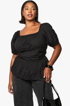 Boohoo Blusa Plus De Algodón Con Mangas Abullonadas