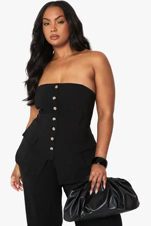 Boohoo Conjunto Plus De Pantalón De Pernera Ancha Y Chaleco Palabra De Honor Súper Elástico