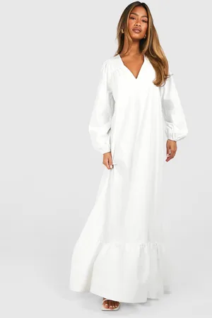Boohoo Vestido Maxi De Popelina Con Mangas De Blusón Y Estampado Trapecio