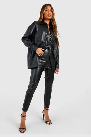 Boohoo Pantalón Pitillo Efecto Cuero Con Costuras