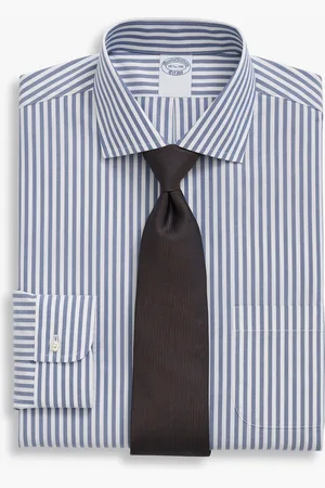 Brooks Brothers Camisa De Vestir De Algodón Elástico A Rayas Azules Non-iron Corte Regular Con Cuello Abierto Inglés - Hombre Camisas De Vestir 17h