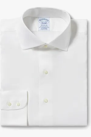 Brooks Brothers Camisa De Algodón Elástico Blanca Non-iron Corte Regular Con Cuello Inglés Abierto - Hombre Camisas De Vestir 14h