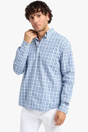Brooks Brothers Camisa Informal Para Hombre Friday Azul Aguamarina De Corte Regular En Popelina De Algodón A Cuadros Escoceses Con Cuello Button Down - Hombre Camisetas Deportivas M