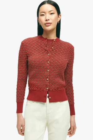 Brooks Brothers Cárdigan De Algodón Rojo Y Dorado - Mujer Prendas De Punto Xs