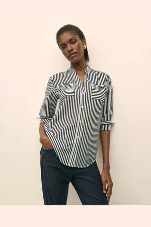 Brooks Brothers Blusa De Algodón Y Seda Con Doble Bolsillo De Parche - Mujer Camisas L