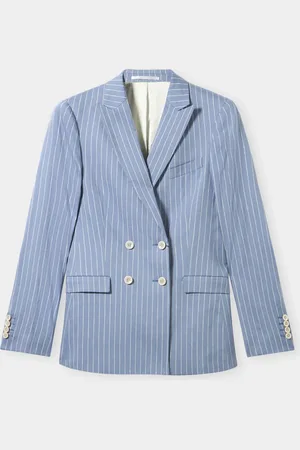 Brooks Brothers Blazer De Lino Con Rayas De Doble Botonadura - Mujer Chaquetas Xxs