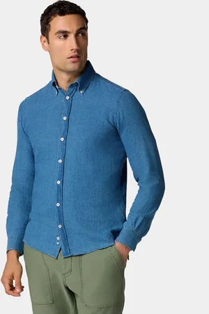 Brooks Brothers Camisa De Algodón-lino Chambray De Corte Slim Con Cuello Extendido - Hombre Camisetas Deportivas Xs