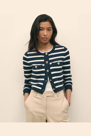 Brooks Brothers Punto De Algodón A Rayas Con Botones Dorados - Mujer Prendas De Punto Xl