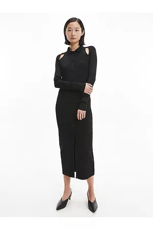 Calvin Klein Vestido camisero midi de canalé slim