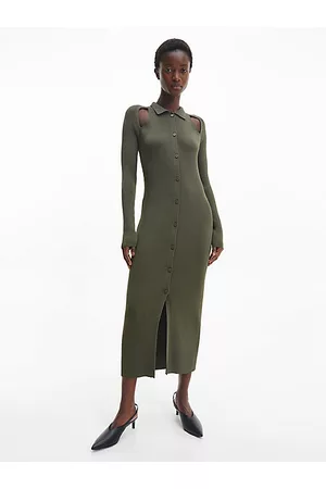 Calvin Klein Vestido camisero midi de canalé slim