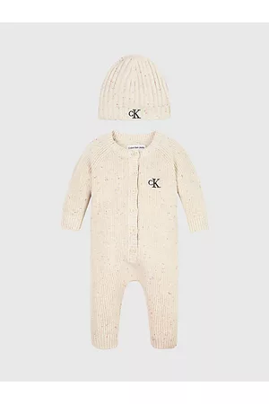 Calvin Klein Infantil Sombreros - Juego de regalo con sombrero y pelele para recién nacido