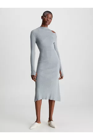 Calvin Klein Mujer Midi - Vestido midi slim de canalé