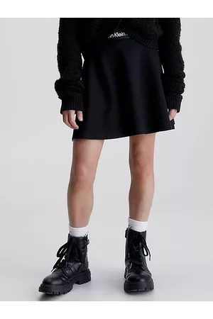 Calvin Klein Niñas Acampanadas - Falda acampanada con logo de punto milano