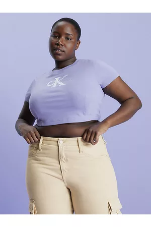 Calvin Klein Mujer Cropped - Camiseta cropped con monograma