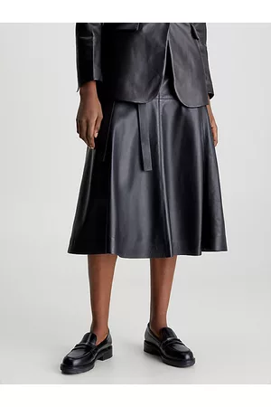 Calvin Klein Mujer De cuero - Falda midi de piel con corte evasé