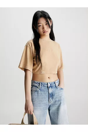 Calvin Klein Mujer Cropped - Camiseta cropped de algodón lavado