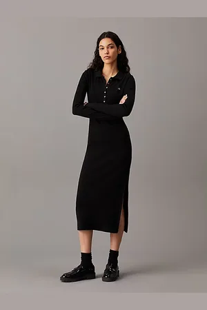 Calvin Klein Vestido polo largo de canalé de algodón