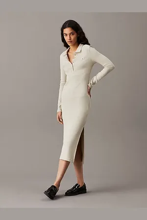 Calvin Klein Vestido polo largo de canalé de algodón