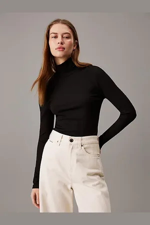 Calvin Klein Top de canalé entallado con cuello perkins
