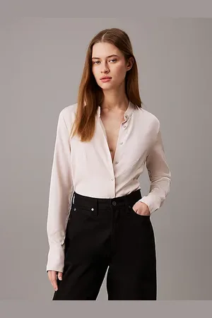 Calvin Klein Camisa sin cuello en sarga de viscosa