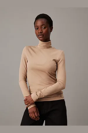 Calvin Klein Top de canalé entallado con cuello perkins