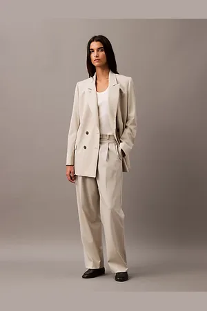 Calvin Klein Pantalones de gabardina de lana plisados