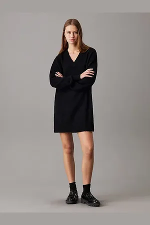 Calvin Klein Vestido de punto de mezcla de lana suave