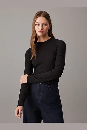 Calvin Klein Top de manga larga de canalé semitransparente
