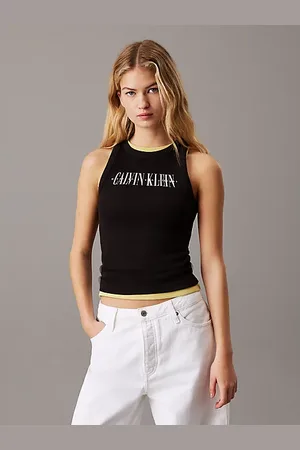 Calvin Klein Camiseta de tirantes con logo de canalé de algodón