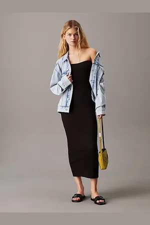 Calvin Klein Vestido sin tirantes de canalé de algodón