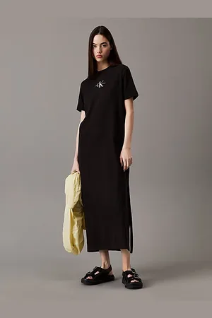 Calvin Klein Vestido camisero largo de canalé de algodón