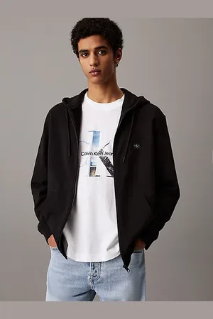 Calvin Klein Sudadera de felpa de algodón con capucha y cremallera